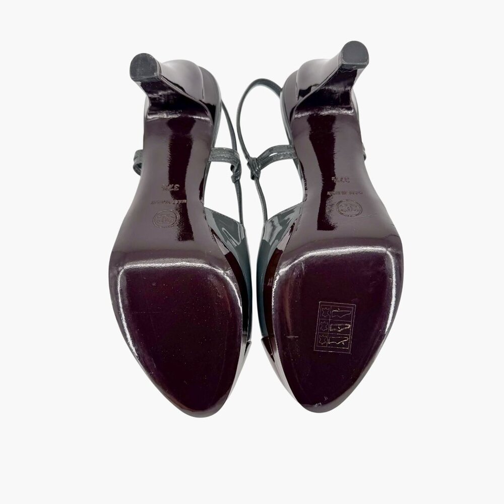 Chanel Gray Burgundy Patent Cap Toe Slingback Platform Pumps Size 37.5 US 6.5–7 - Picture 3 of 15